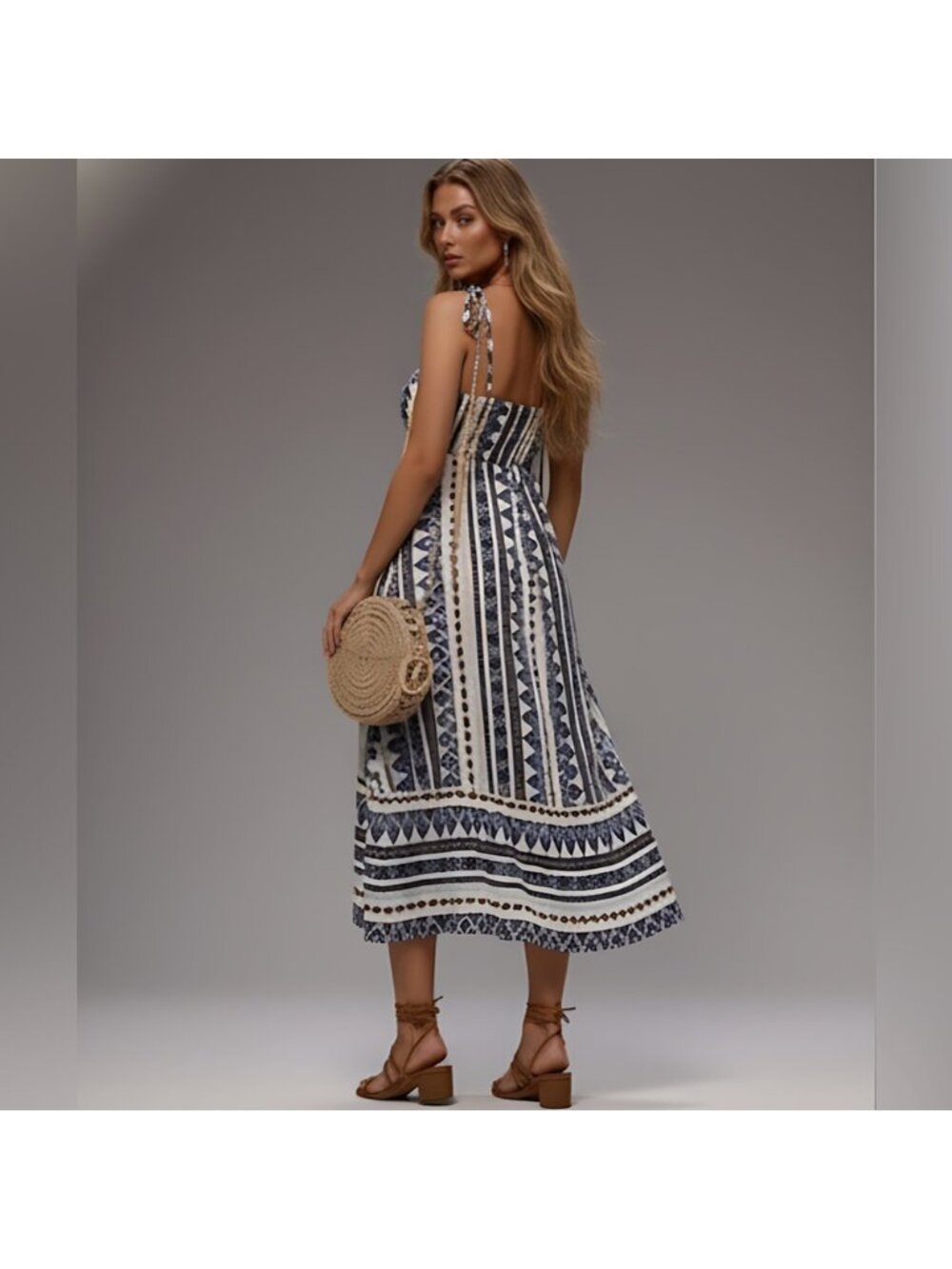 Boho Print Ruffle Hem Cami Dress - Picture 4 of 6